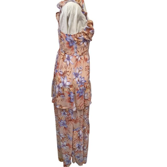 Privy Floral Print Tiered Romantic Dress Peach & Lavender Size M - Picture 3 of 7